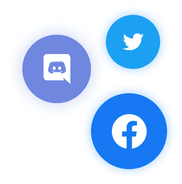 Social icon bubbles for Facebook, Instagram, Twitter and Discord